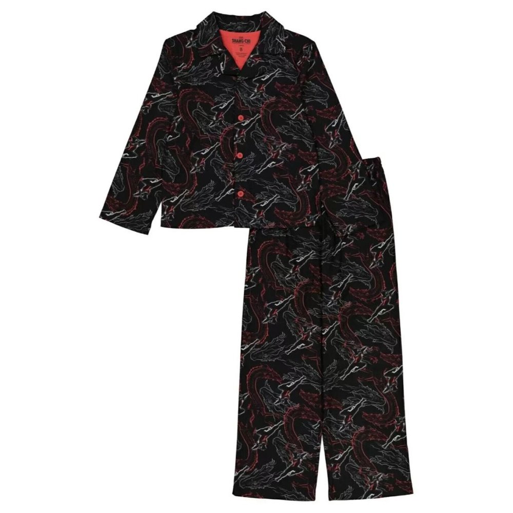 MARVEL AME Big Boys Shang-Chi Coat Pajamas, 2 Piece Set Black Red Size 4